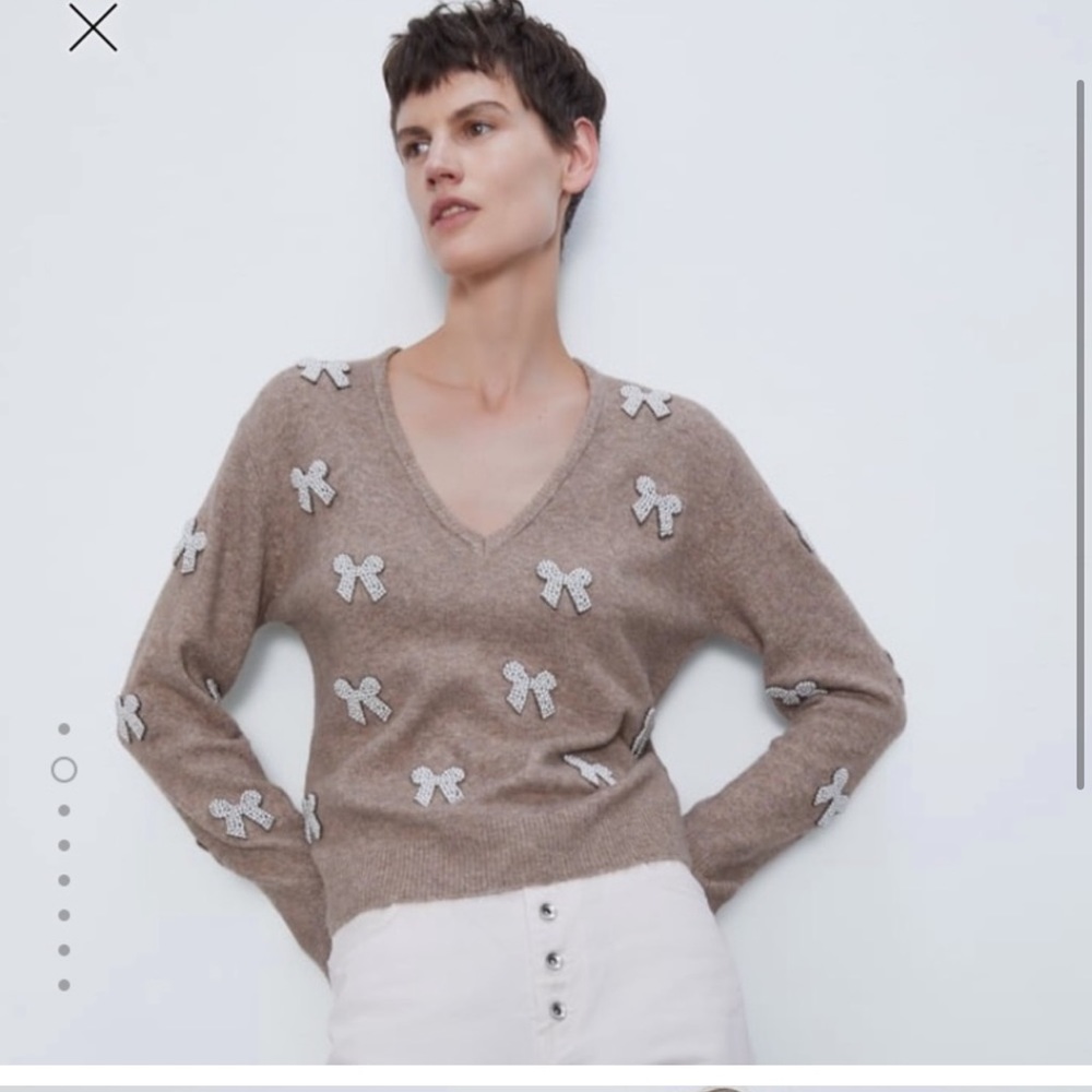 Beige Sweater with Pearl Embellishments